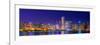 Chicago skyline with Cubs World Series lights night, Lake Michigan, Chicago, Cook County, Illino...-null-Framed Photographic Print