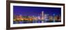 Chicago skyline with Cubs World Series lights night, Lake Michigan, Chicago, Cook County, Illino...-null-Framed Photographic Print