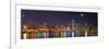 Chicago skyline with Cubs World Series lights night, Moonrise, Lake Michigan, Chicago, Cook Coun...-null-Framed Photographic Print