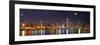 Chicago skyline with Cubs World Series lights night, Moonrise, Lake Michigan, Chicago, Cook Coun...-null-Framed Photographic Print