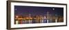 Chicago skyline with Cubs World Series lights night, Moonrise, Lake Michigan, Chicago, Cook Coun...-null-Framed Photographic Print