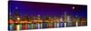 Chicago skyline with Cubs World Series lights night, Moonrise, Lake Michigan, Chicago, Cook Coun...-null-Stretched Canvas