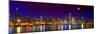 Chicago skyline with Cubs World Series lights night, Moonrise, Lake Michigan, Chicago, Cook Coun...-null-Mounted Photographic Print