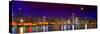 Chicago skyline with Cubs World Series lights night, Moonrise, Lake Michigan, Chicago, Cook Coun...-null-Stretched Canvas