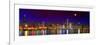 Chicago skyline with Cubs World Series lights night, Moonrise, Lake Michigan, Chicago, Cook Coun...-null-Framed Photographic Print