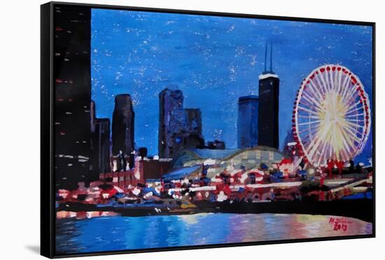 Chicago Skyline with Ferris Wheel-Martina Bleichner-Framed Stretched Canvas