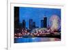 Chicago Skyline with Ferris Wheel-Martina Bleichner-Framed Art Print