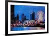 Chicago Skyline with Ferris Wheel-Martina Bleichner-Framed Art Print