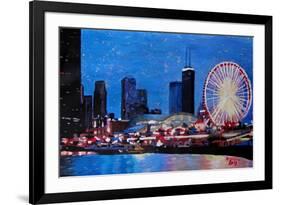 Chicago Skyline with Ferris Wheel-Martina Bleichner-Framed Art Print