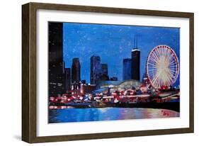 Chicago Skyline with Ferris Wheel-Martina Bleichner-Framed Art Print