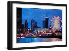 Chicago Skyline with Ferris Wheel-Martina Bleichner-Framed Art Print