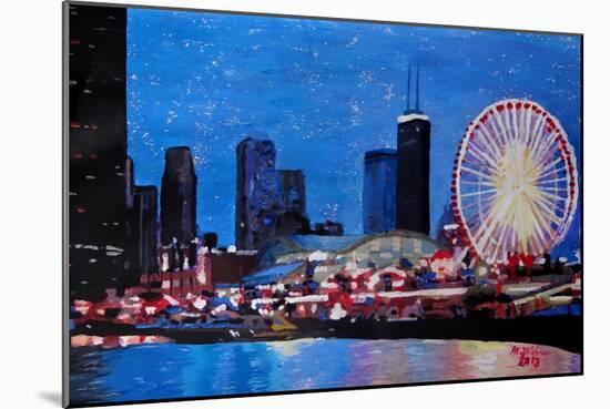 Chicago Skyline with Ferris Wheel-Martina Bleichner-Mounted Art Print