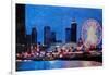 Chicago Skyline with Ferris Wheel-Martina Bleichner-Framed Art Print