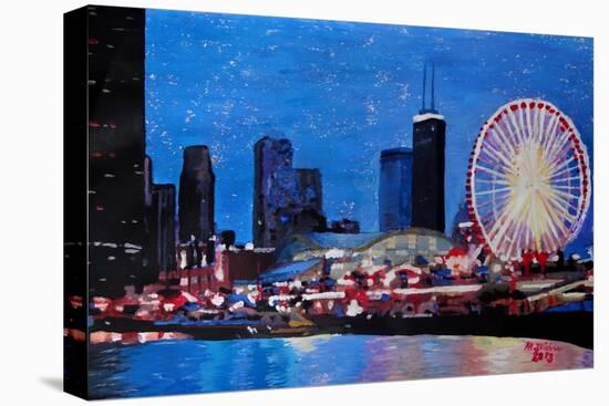 Chicago Skyline with Ferris Wheel-Martina Bleichner-Stretched Canvas