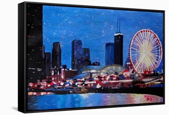 Chicago Skyline with Ferris Wheel-Martina Bleichner-Framed Stretched Canvas