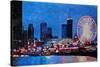 Chicago Skyline with Ferris Wheel-Martina Bleichner-Stretched Canvas