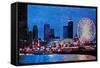 Chicago Skyline with Ferris Wheel-Martina Bleichner-Framed Stretched Canvas