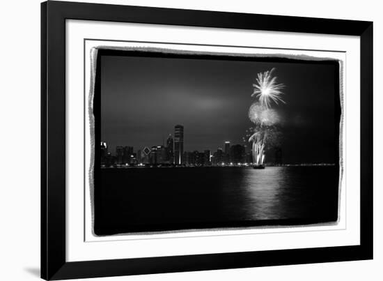 Chicago Skyline with Fireworks-Steve Gadomski-Framed Photographic Print