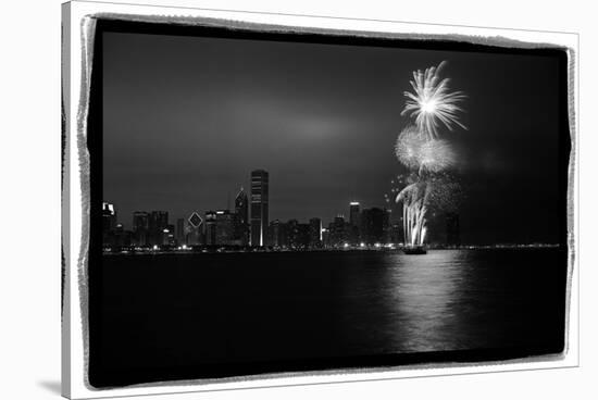 Chicago Skyline with Fireworks-Steve Gadomski-Stretched Canvas