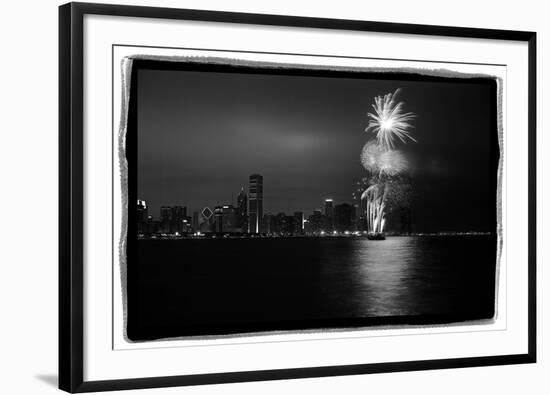 Chicago Skyline with Fireworks-Steve Gadomski-Framed Premium Photographic Print