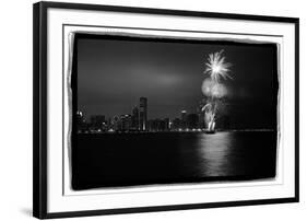 Chicago Skyline with Fireworks-Steve Gadomski-Framed Premium Photographic Print