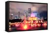 Chicago Skyline with Skyscrapers and Buckingham Fountain in Grant Park at Night Lit by Colorful Lig-Songquan Deng-Framed Stretched Canvas