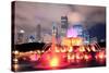 Chicago Skyline with Skyscrapers and Buckingham Fountain in Grant Park at Night Lit by Colorful Lig-Songquan Deng-Stretched Canvas