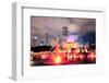 Chicago Skyline with Skyscrapers and Buckingham Fountain in Grant Park at Night Lit by Colorful Lig-Songquan Deng-Framed Photographic Print