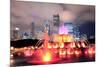 Chicago Skyline with Skyscrapers and Buckingham Fountain in Grant Park at Night Lit by Colorful Lig-Songquan Deng-Mounted Photographic Print