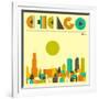 Chicago Skyline-Jazzberry Blue-Framed Premium Giclee Print