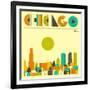 Chicago Skyline-Jazzberry Blue-Framed Premium Giclee Print