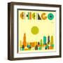 Chicago Skyline-Jazzberry Blue-Framed Art Print