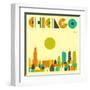 Chicago Skyline-Jazzberry Blue-Framed Art Print