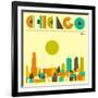 Chicago Skyline-Jazzberry Blue-Framed Art Print