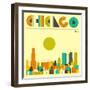 Chicago Skyline-Jazzberry Blue-Framed Art Print