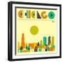 Chicago Skyline-Jazzberry Blue-Framed Art Print