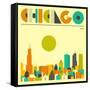 Chicago Skyline-Jazzberry Blue-Framed Stretched Canvas