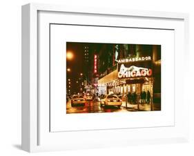 Chicago the Musical - Yellow Cabs in front of the Ambassador Theatre in Times Square by Night-Philippe Hugonnard-Framed Art Print