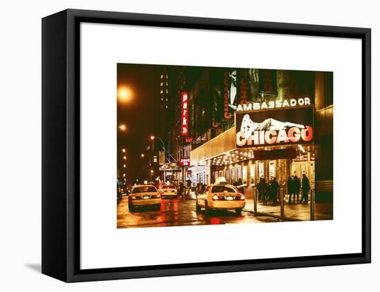 Chicago the Musical - Yellow Cabs in front of the Ambassador Theatre in Times Square by Night-Philippe Hugonnard-Framed Stretched Canvas