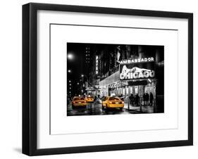 Chicago the Musical - Yellow Cabs in front of the Ambassador Theatre in Times Square by Night-Philippe Hugonnard-Framed Art Print