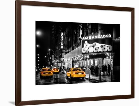 Chicago the Musical - Yellow Cabs in front of the Ambassador Theatre in Times Square by Night-Philippe Hugonnard-Framed Art Print