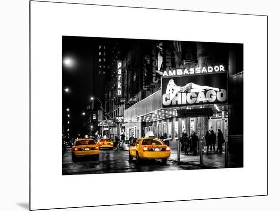 Chicago the Musical - Yellow Cabs in front of the Ambassador Theatre in Times Square by Night-Philippe Hugonnard-Mounted Art Print