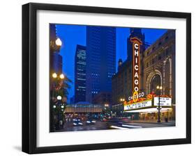 Chicago Theatre marquee at night, Chicago, Cook County, Illinois, USA-null-Framed Photographic Print