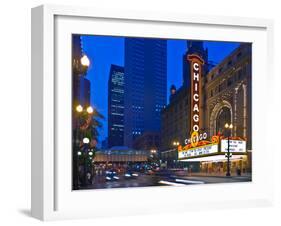 Chicago Theatre marquee at night, Chicago, Cook County, Illinois, USA-null-Framed Photographic Print