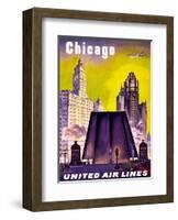 Chicago - United Air Lines - The Tribune Tower, Wrigley Building, and Michigan Avenue Bridge-null-Framed Art Print