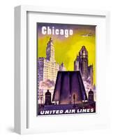 Chicago - United Air Lines - The Tribune Tower, Wrigley Building, and Michigan Avenue Bridge-null-Framed Art Print