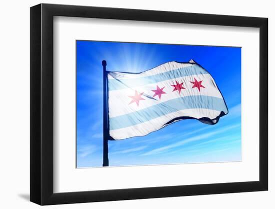 Chicago (Usa) Flag Waving on the Wind-Flogel-Framed Photographic Print