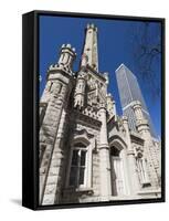 Chicago Water Tower in Foreground, Hancock Building in Background, Chicago, Illinois, USA-Robert Harding-Framed Stretched Canvas