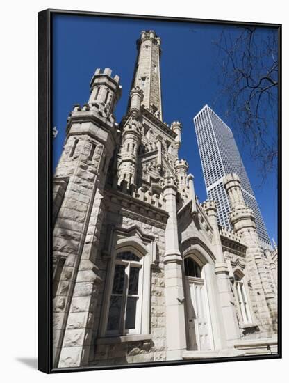 Chicago Water Tower in Foreground, Hancock Building in Background, Chicago, Illinois, USA-Robert Harding-Framed Photographic Print