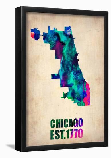 Chicago Watercolor Map-NaxArt-Framed Poster